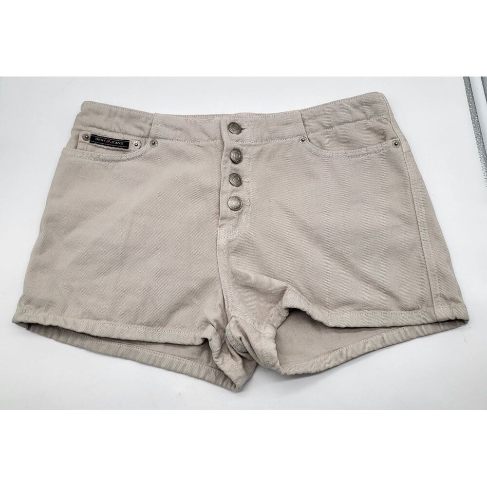 DKNY Juniors SZ 5 Button Fly Beige Mini Shorts y2k preppy